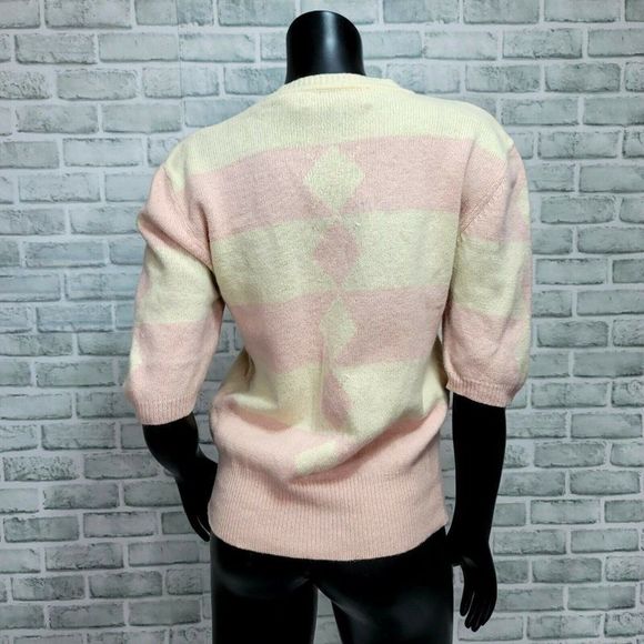 Vintage Evan Picone Size M Pink Wool Angora Argyle Sweater Top & Cardigan SET - Picture 7 of 11